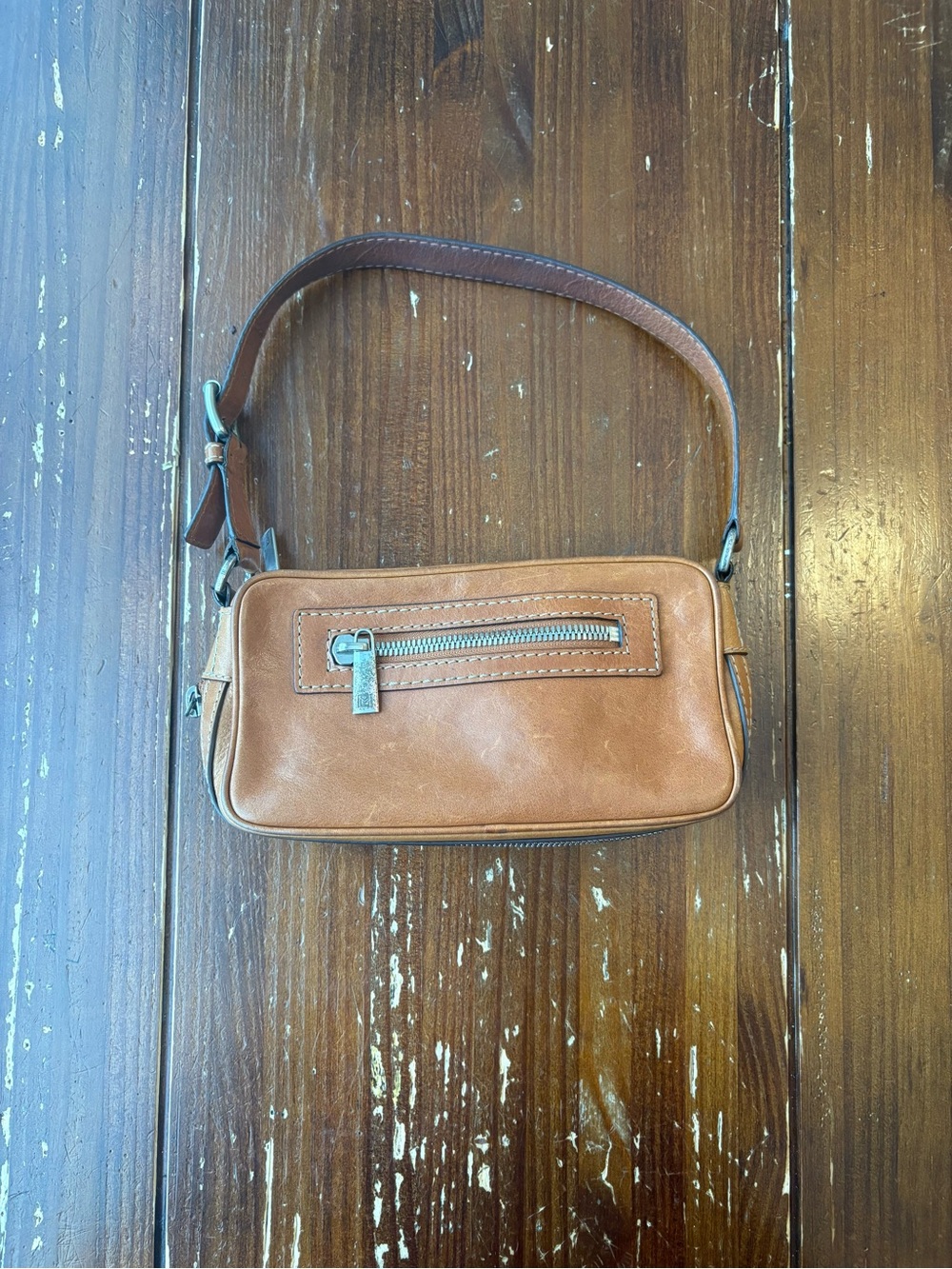 Michael Kors Chestnut Brown Leather Mini Shoulder Bag with Front Zip